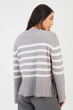 Button Through V-neck Stripe Cardigan