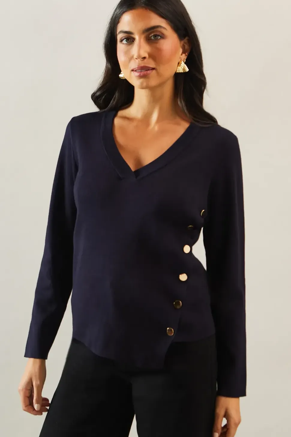 Button V Neck Jumper
