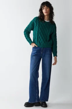 Cable Button Shoulder Crew Neck Jumper