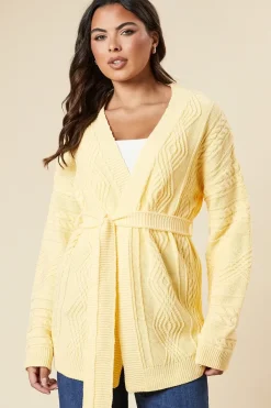Cable Knit Belted Edge To Edge Cardigan