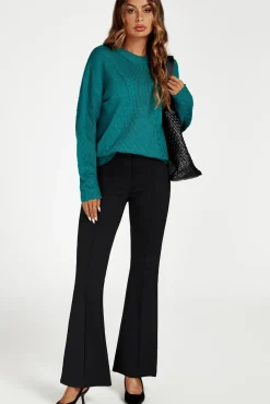 Cable Knit Crew Neck Jumper In Dark Green