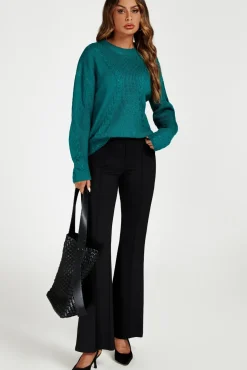 Cable Knit Crew Neck Jumper In Dark Green