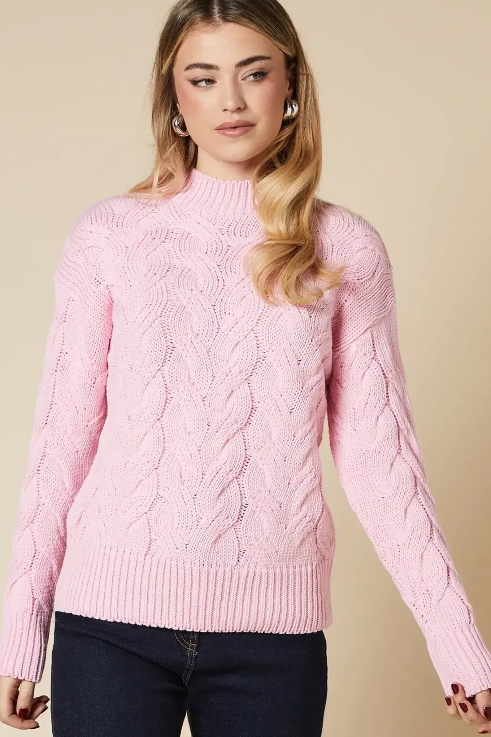 Cable Knit High Neck Jumper
