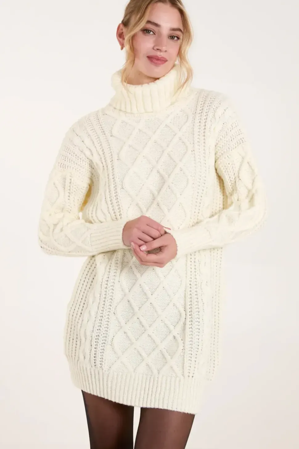 Cable Knit Roll Neck Jumper Dress