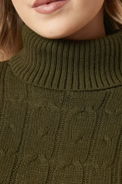 Cable Knit Roll Neck Jumper Midi Dress