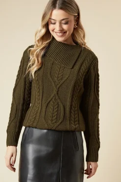Cable Knit Split Neck Jumper