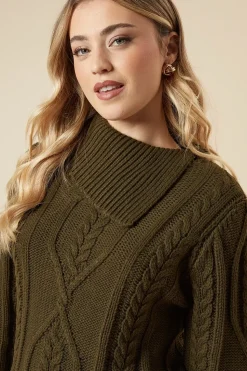 Cable Knit Split Neck Jumper