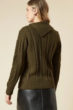 Cable Knit Split Neck Jumper