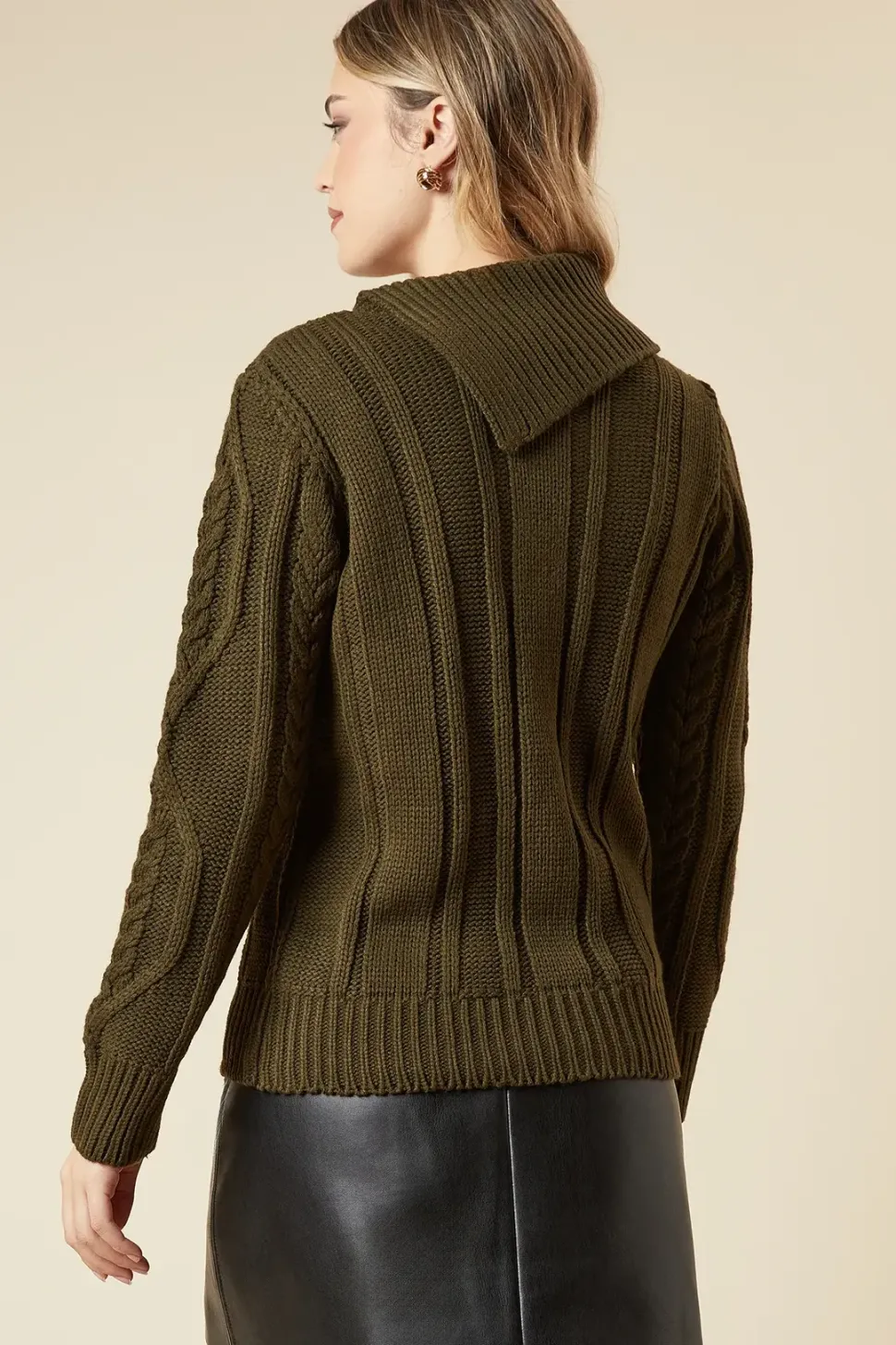 Cable Knit Split Neck Jumper