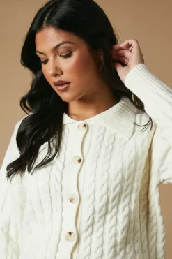 Cable Knitted Collared Cardigan