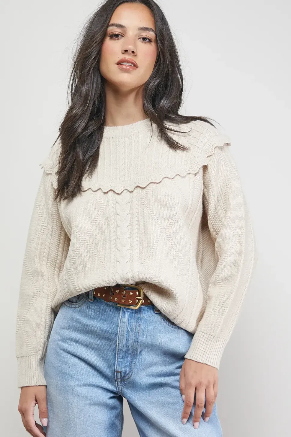 Cable Knitted Crochet Trim Detail Jumper