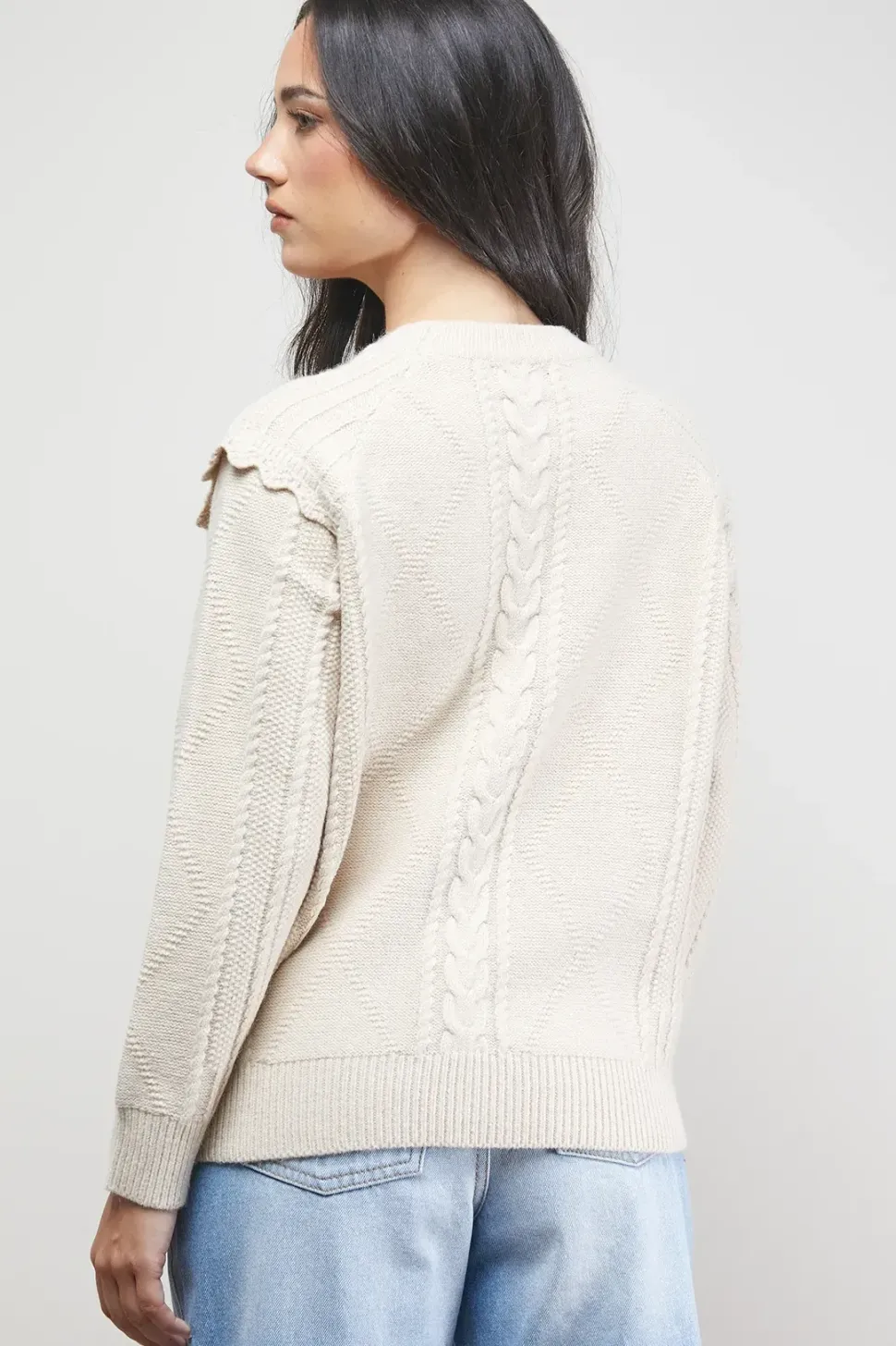 Cable Knitted Crochet Trim Detail Jumper