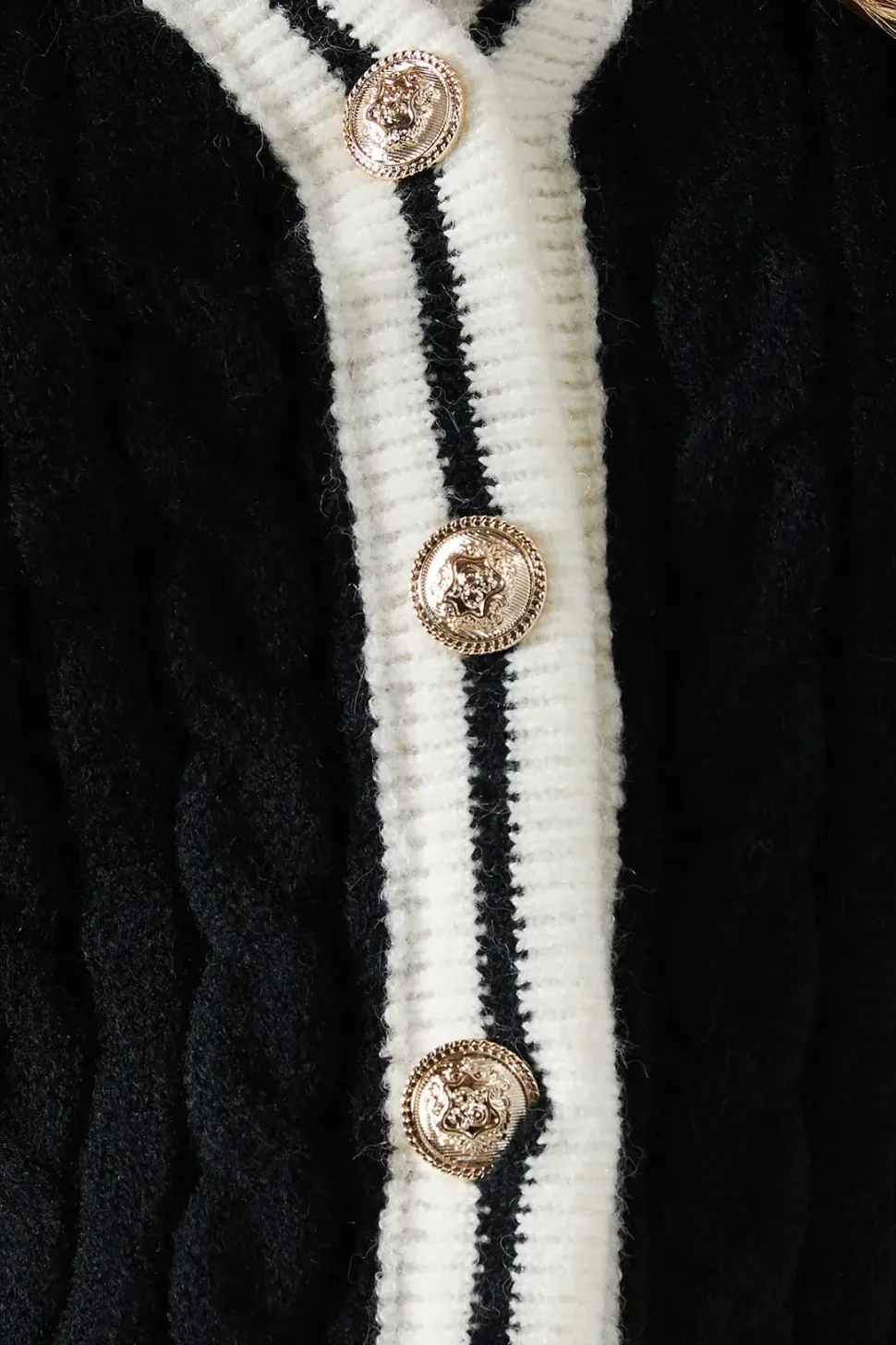 Cable Knit Tipped Button Down Cardigan