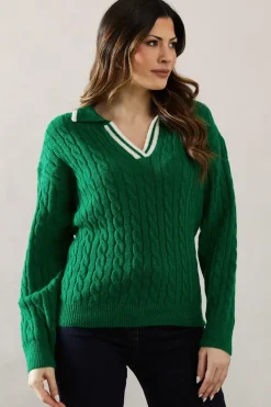 Cable Knit Tipped Collared Jumper