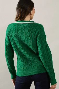 Cable Knit Tipped Collared Jumper