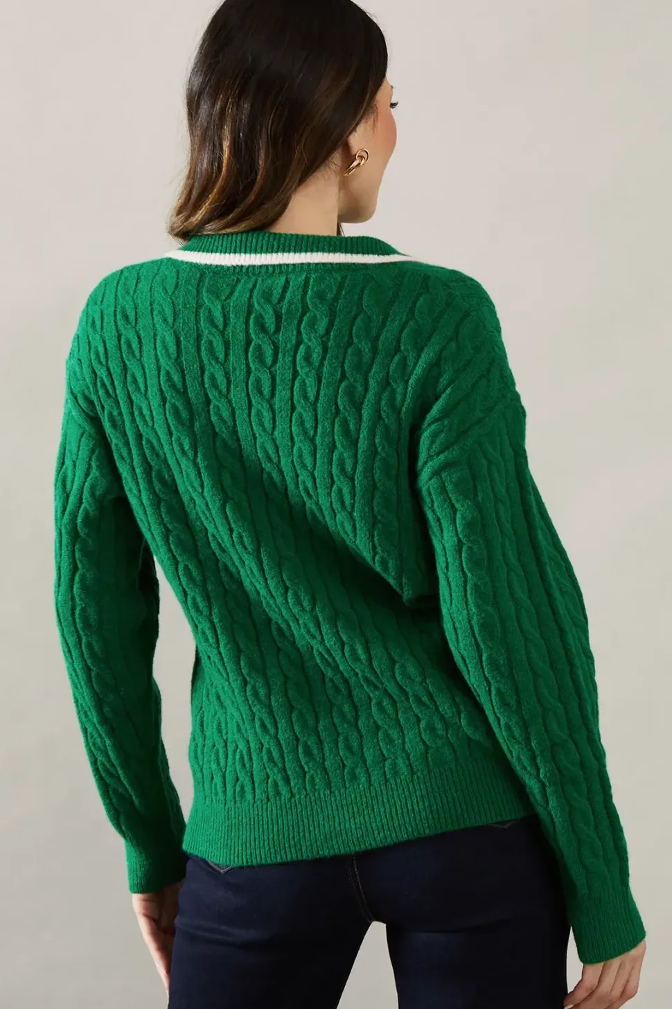Cable Knit Tipped Collared Jumper
