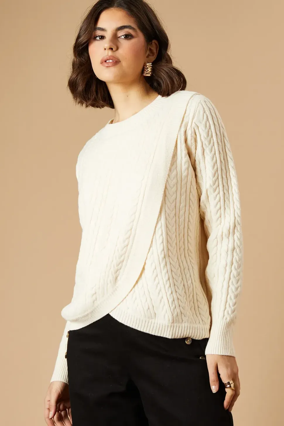 Cable Wrap Front Crew Neck Jumper