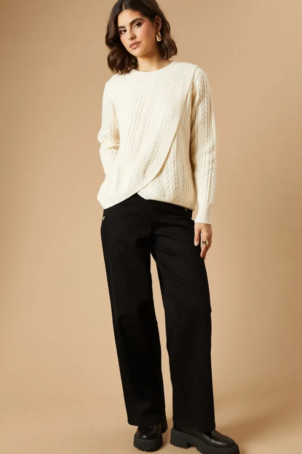 Cable Wrap Front Crew Neck Jumper