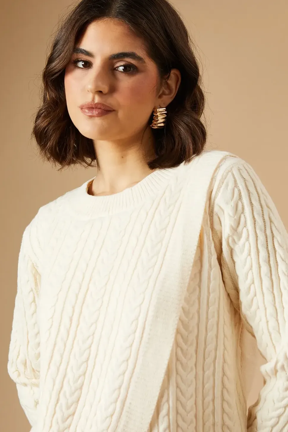 Cable Wrap Front Crew Neck Jumper