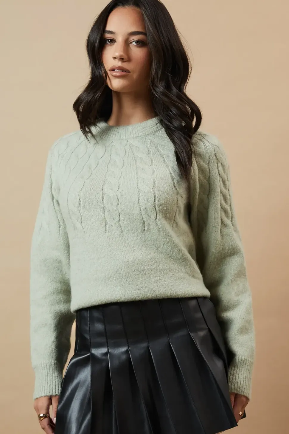 Cable Yolk Raglan Jumper With Satin Tie Back Bow