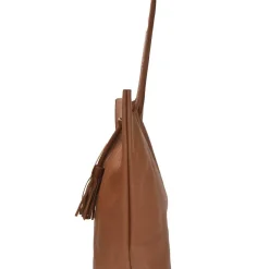 Camel Drawcord Leather Hobo Shoulder Bag