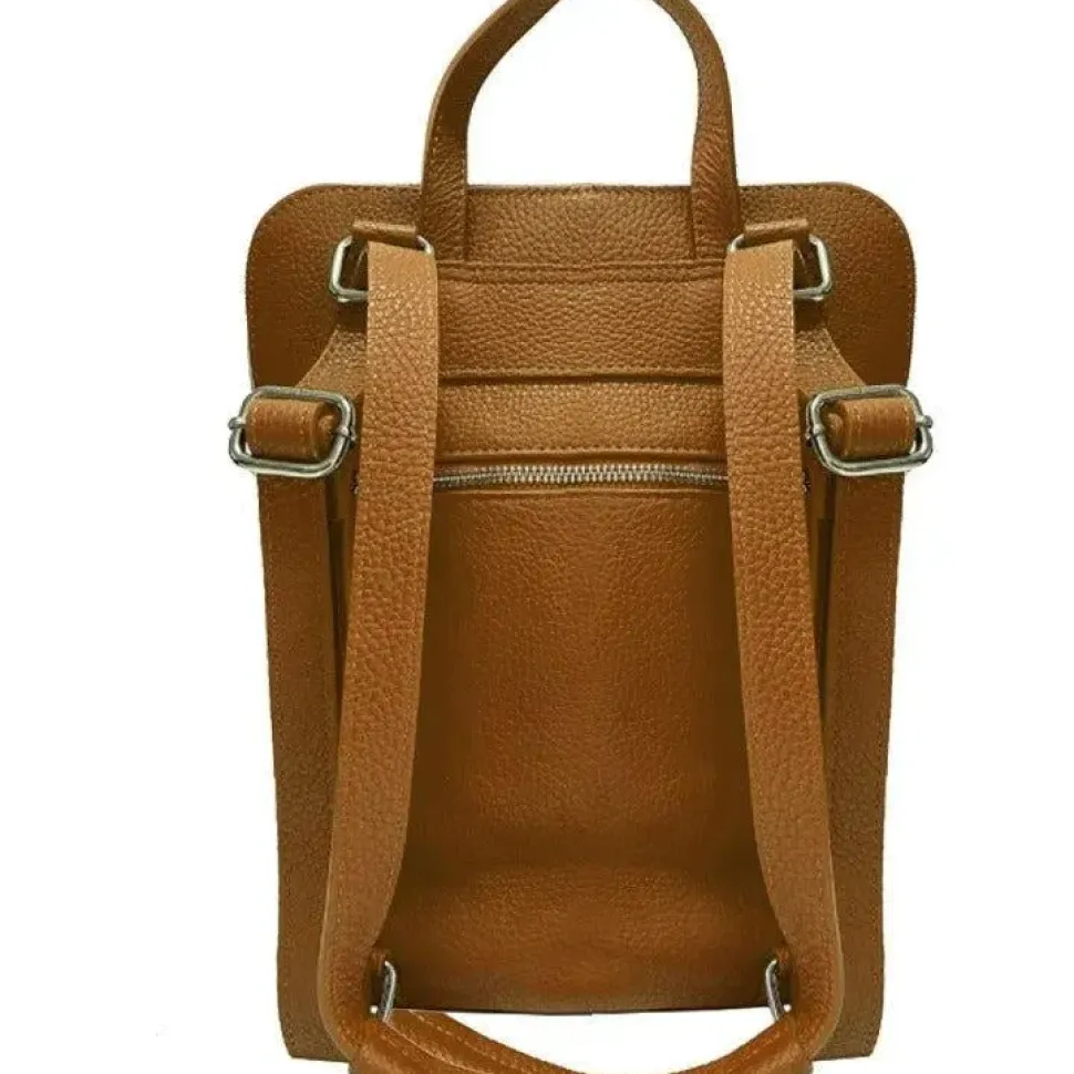 Camel Soft Pebbled Leather Pocket Backpack | BYEYL