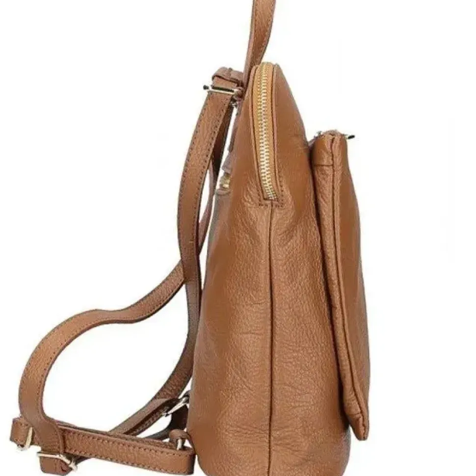 Camel Soft Pebbled Leather Pocket Backpack | BYEYL
