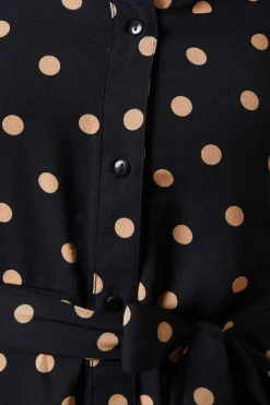 Camel Spot Button Through Midi Shirt Dress