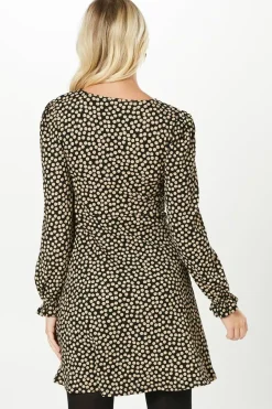 Camel Spot V Neck Mini Dress