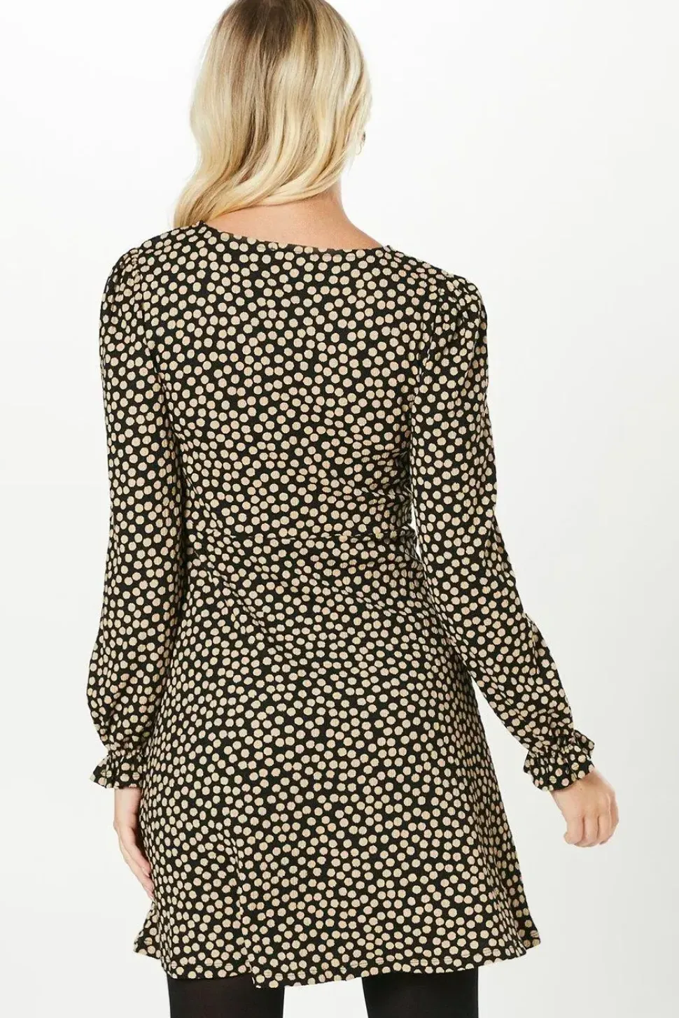 Camel Spot V Neck Mini Dress