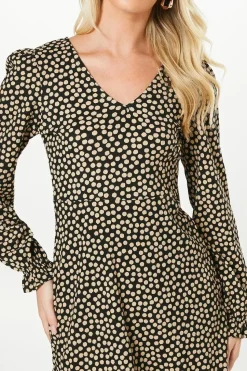 Camel Spot V Neck Mini Dress