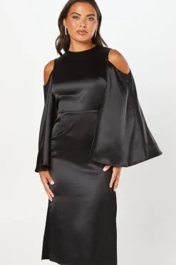 Cape Back Satin Midi Wedding Guest Dress