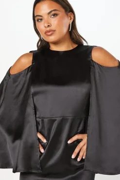 Cape Back Satin Midi Wedding Guest Dress