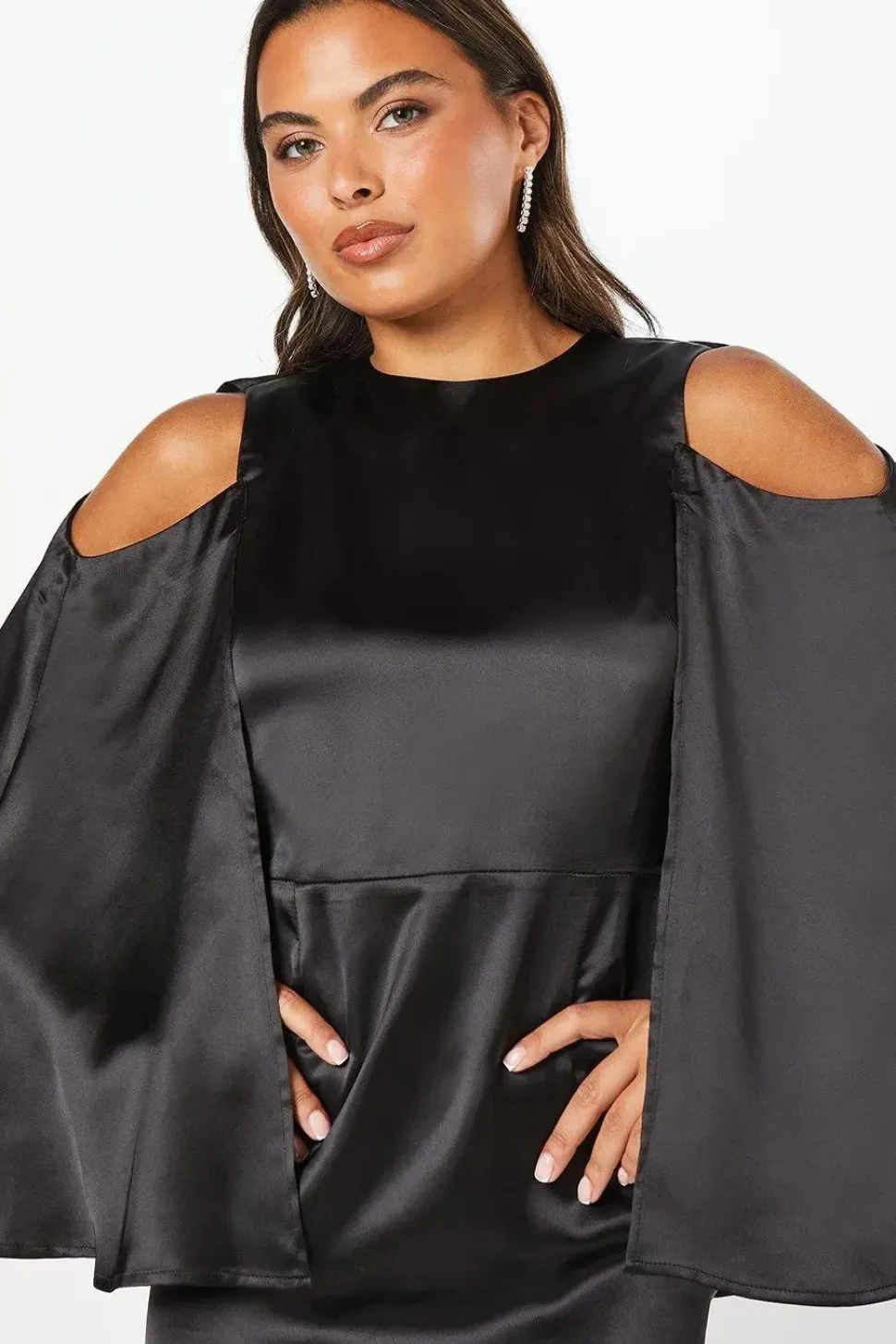 Cape Back Satin Midi Wedding Guest Dress