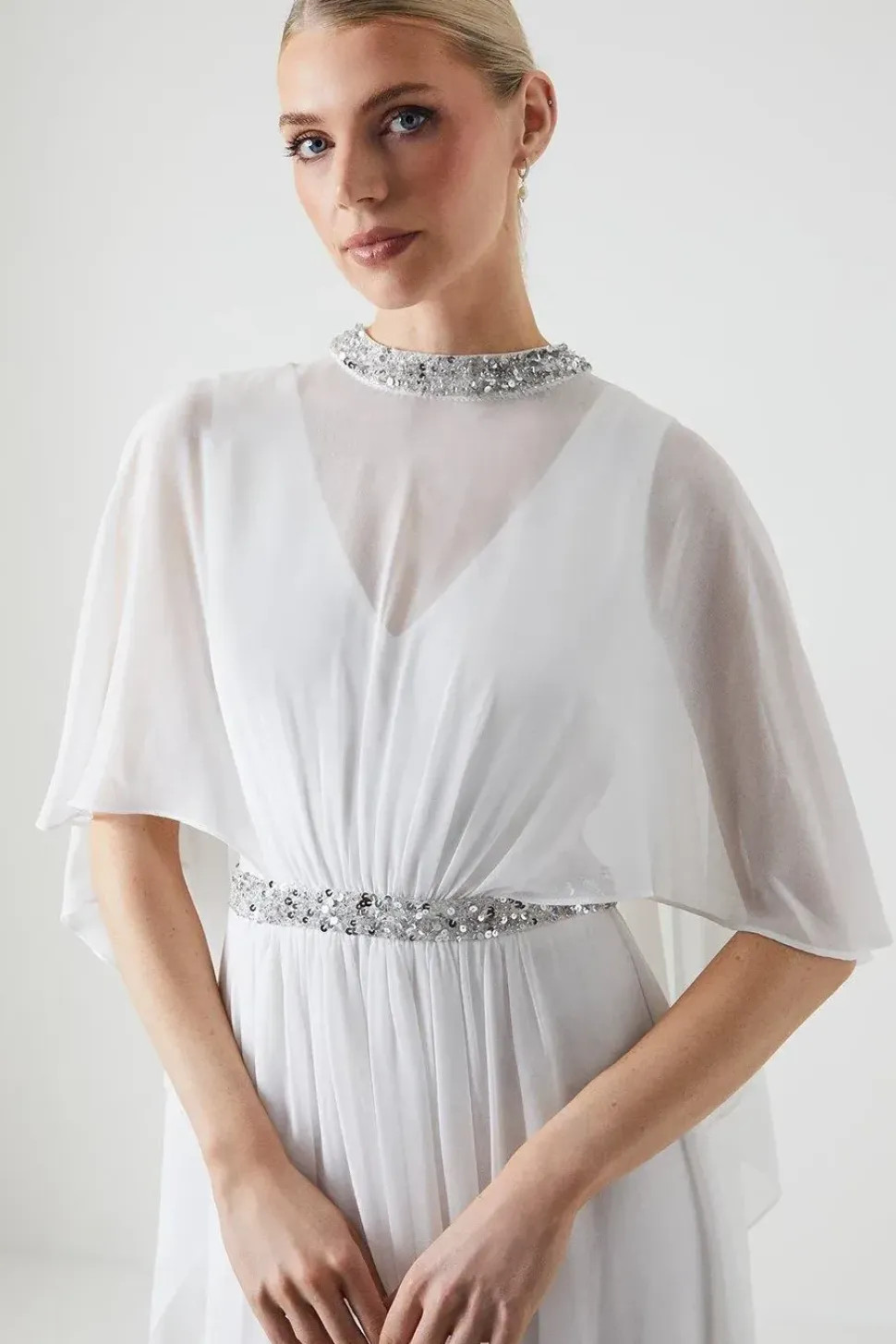 Cape Detail Chiffon Wedding Dress