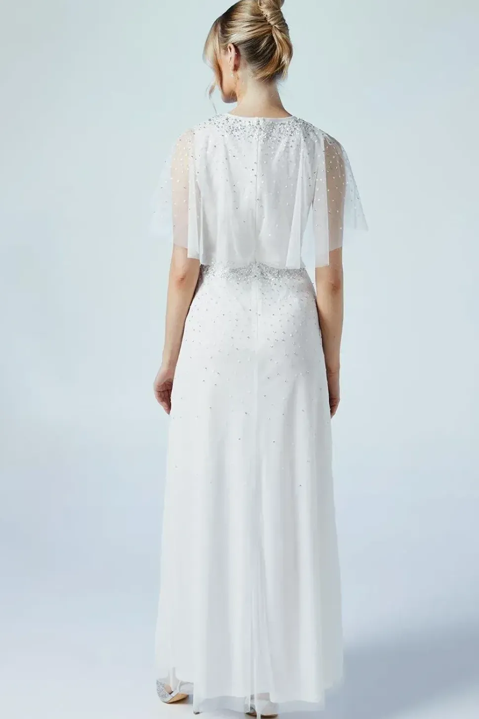 Cape Detail Ombre Embellished Mesh Wedding Dress