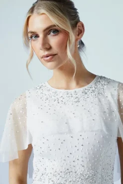 Cape Detail Ombre Embellished Mesh Wedding Dress