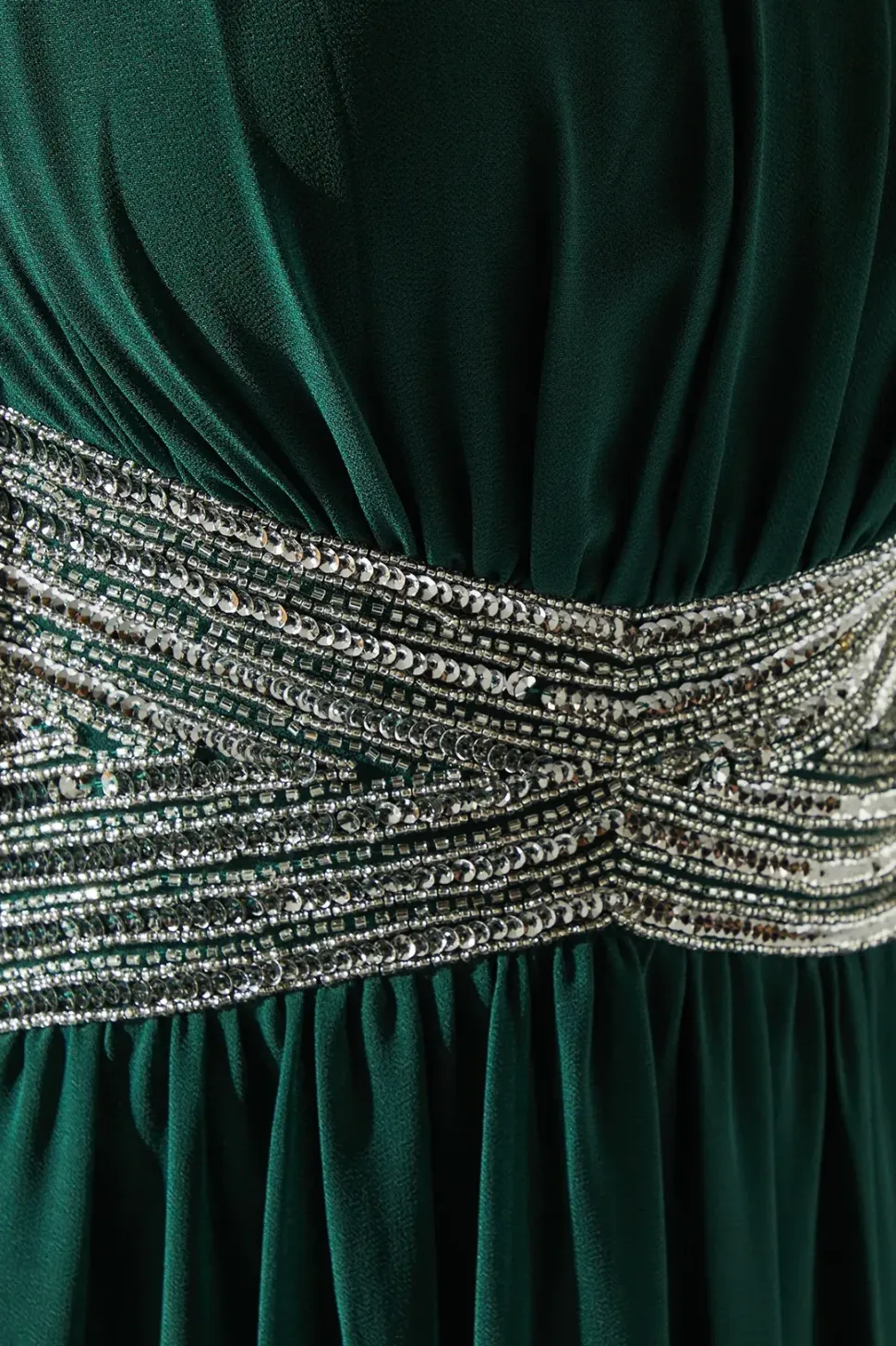 Cape Shoulder Chiffon Embellished Waistband Maxi Dress