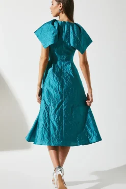 Cape Sleeve Detail Jacquard Midi Wedding Guest Dress