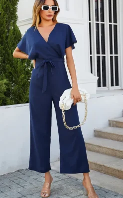 Cape Sleeve Jumpsuit In Navy