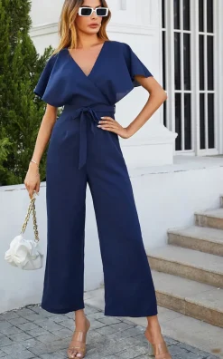 Cape Sleeve Jumpsuit In Navy