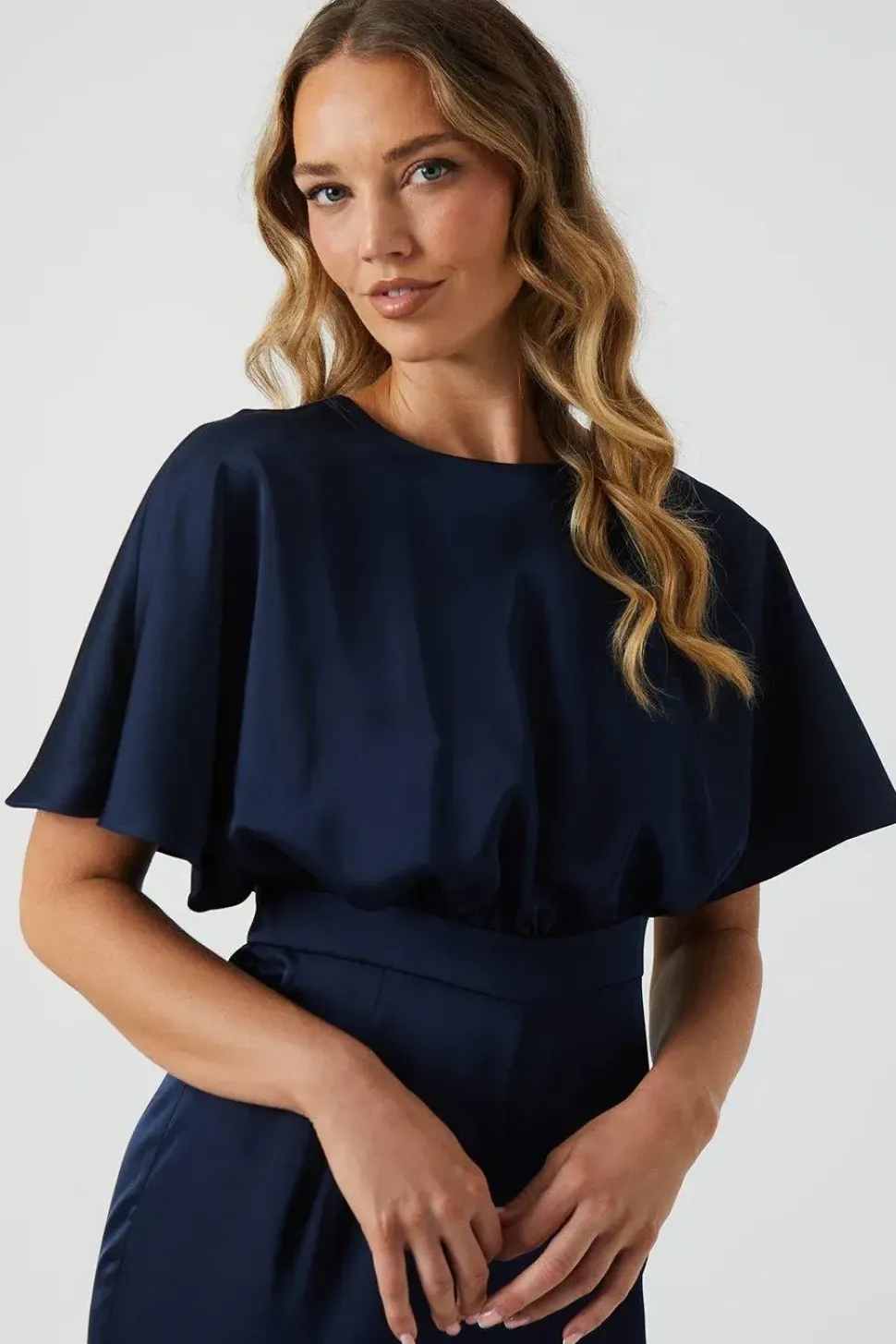 Cape Top Satin Bridesmaids Jumpsuit