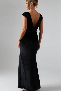 Cap Sleeve Cowl Back Velvet Bridesmaid Dress