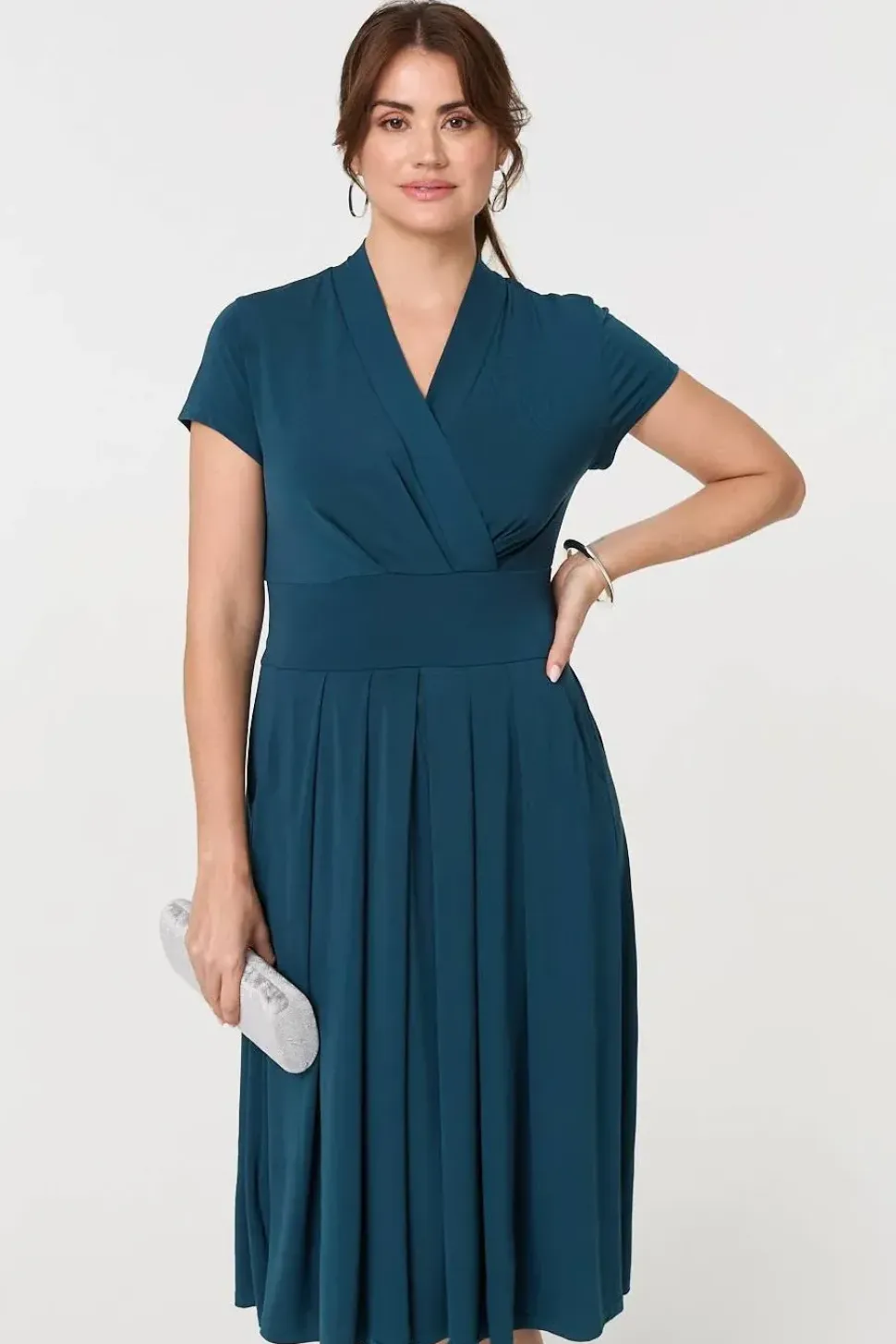 Cap Sleeve Tie Waist Jersey Midi Dress