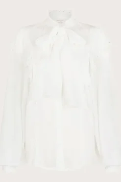 Cassie Broderie Frill Tie-Neck Blouse Ivory