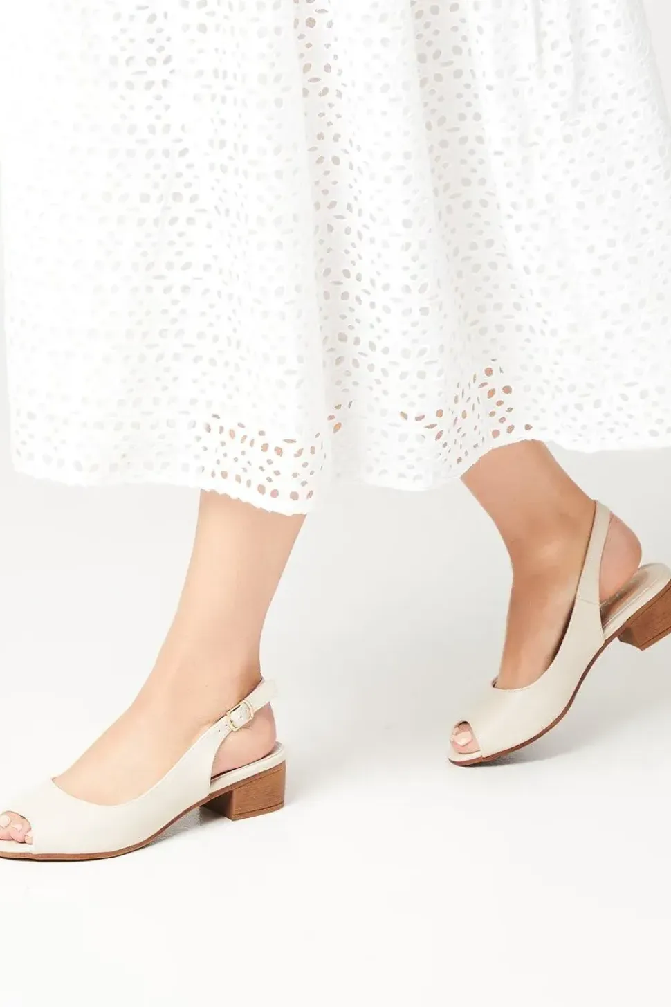 Cassie Peeptoe Slingback Low Block Heeled Sandals