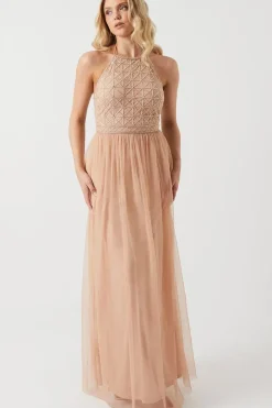 Celestial Embellished Halter Neck Bridesmaid Midi Dress