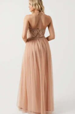 Celestial Embellished Halter Neck Bridesmaid Midi Dress