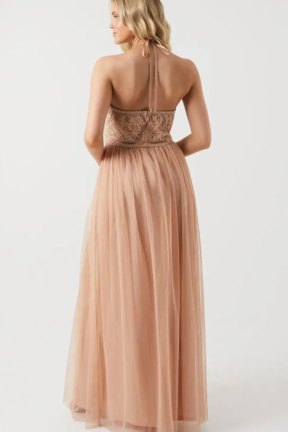 Celestial Embellished Halter Neck Bridesmaid Midi Dress