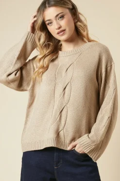 Centre Front Cable Design Crew Neck Jumper